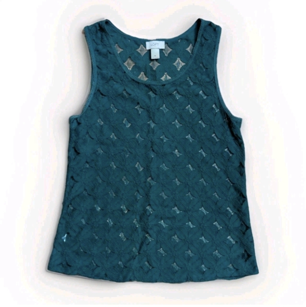 Ann Taylor LOFT Teal Crochet Lace Tank Top Medium Y2K Layering Cami